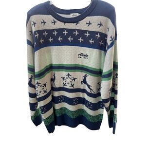 Flawed Alaska Airlines Unisex Holiday Sweater Blue Green Size 2X